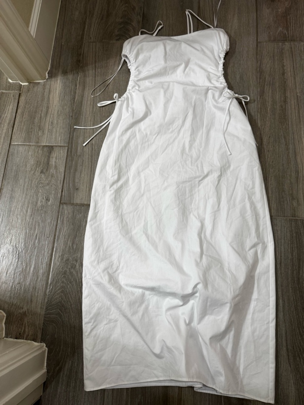 Zara White Strapless Midi Dress with Side opening and Ties